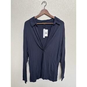 NWT Sanctuary womens blue long sleeve twisted front collared blouse stretch 3x